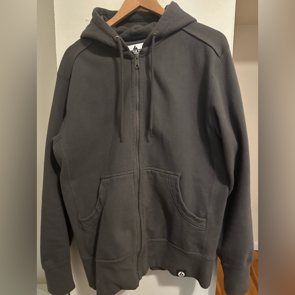American Giant Made in USA Large Gray Zip Up Hoodie